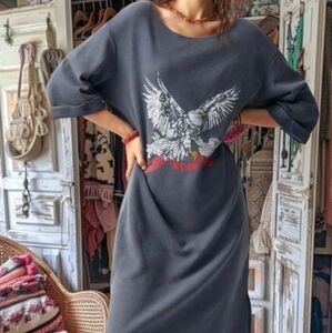Famous brand Graphic Eagle off the shoulder free Style maxi long dress Xl new